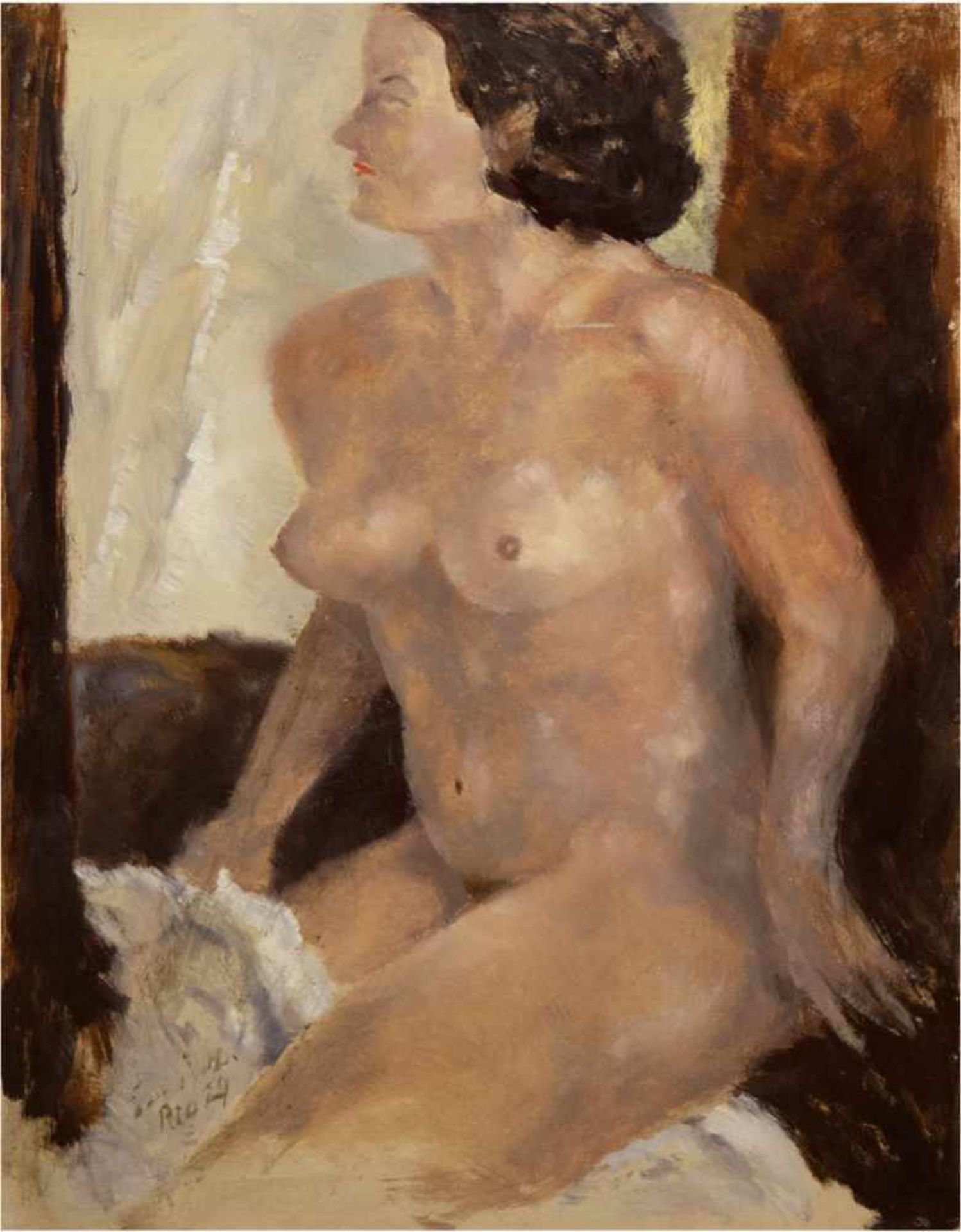 Putz, Leo Zuschreibung (1869-1940) "Sitzender Frauenakt", Öl/Mp., bez. "Leo Putz" mitOrtsbez. "Rio