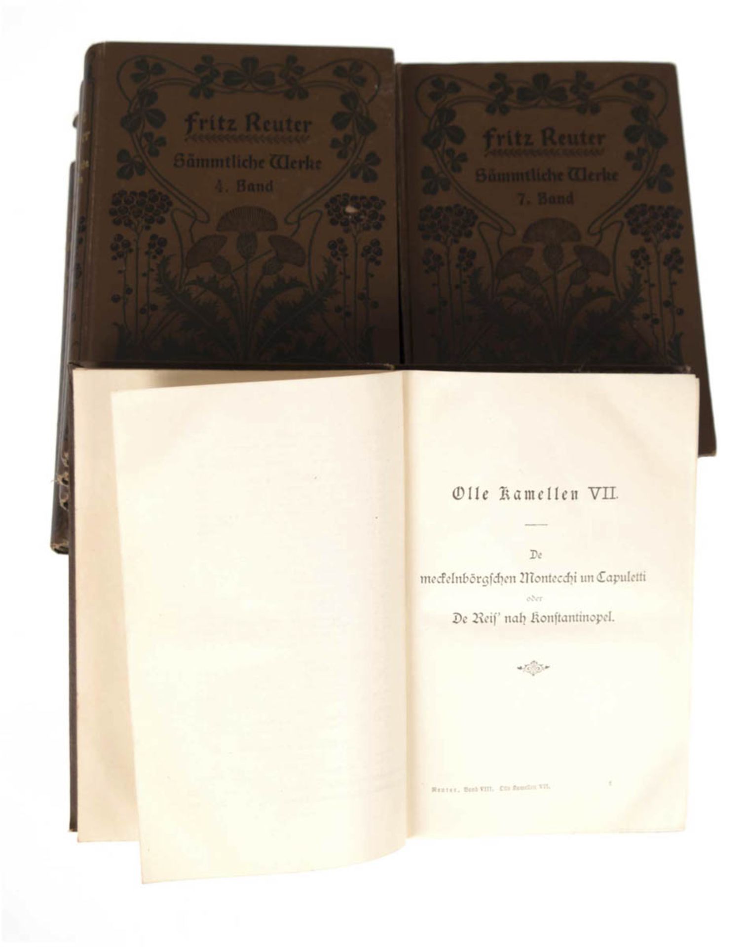 8 Bände "Fritz Reuters sämtliche Werke", Volksausgabe von 1902, brauner Leineneinband