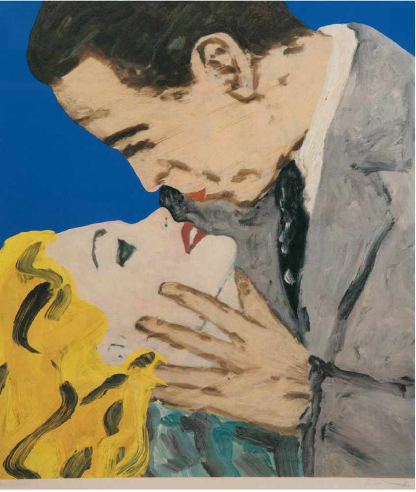 Friedemann-Hahn (1949 in Singen am Hohentwiel) "Humphrey Bogart und LaurenBacall",Farbserigraphie