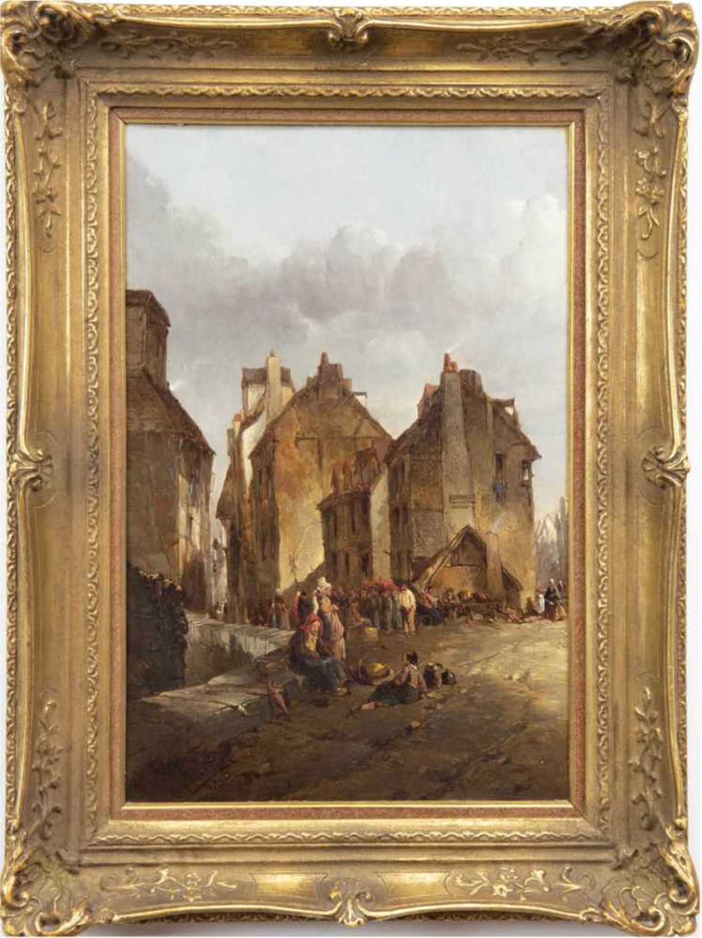 Hoguet, Charlex (1821 Berlin-1870 ebenda) "Belebte Straßenszene in einer nordfranzösischenStadt",