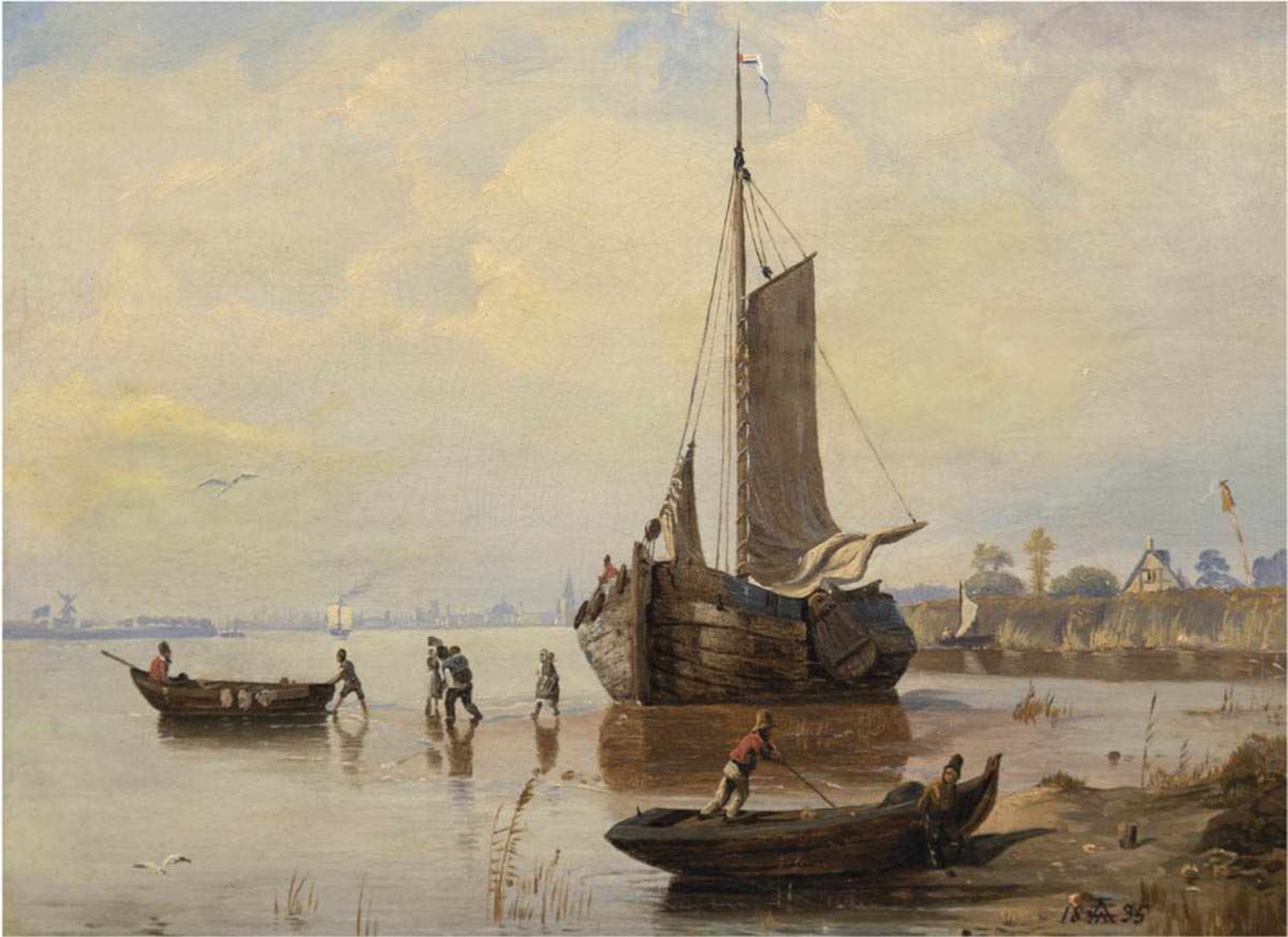 Achenbach, Andreas (1815 Kassel-1910 Düsseldorf) zugeschrieben "Fischerboote am Ufer",Öl/Lw.,