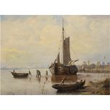 Achenbach, Andreas (1815 Kassel-1910 Düsseldorf) zugeschrieben "Fischerboote am Ufer",Öl/Lw.,