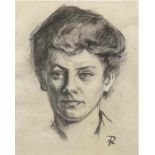 Rusché, Albert Moritz (1888 Zeddenick-1869 Magdeburg) "Porträt einer Frau",Kohlezeichnung/Papier,
