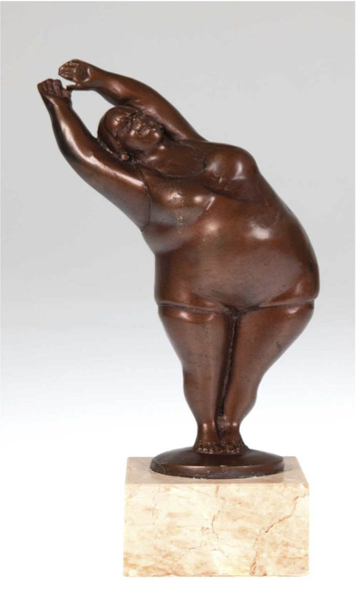 Figur "Üppige Frau im Badeanzug mit erhobenen Armen", Metallguß broziert, unsigniert, H.21,5 cm, auf