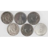 6x 5 Reichsmark, 2x 1934, 2x 1935, 2x 1936