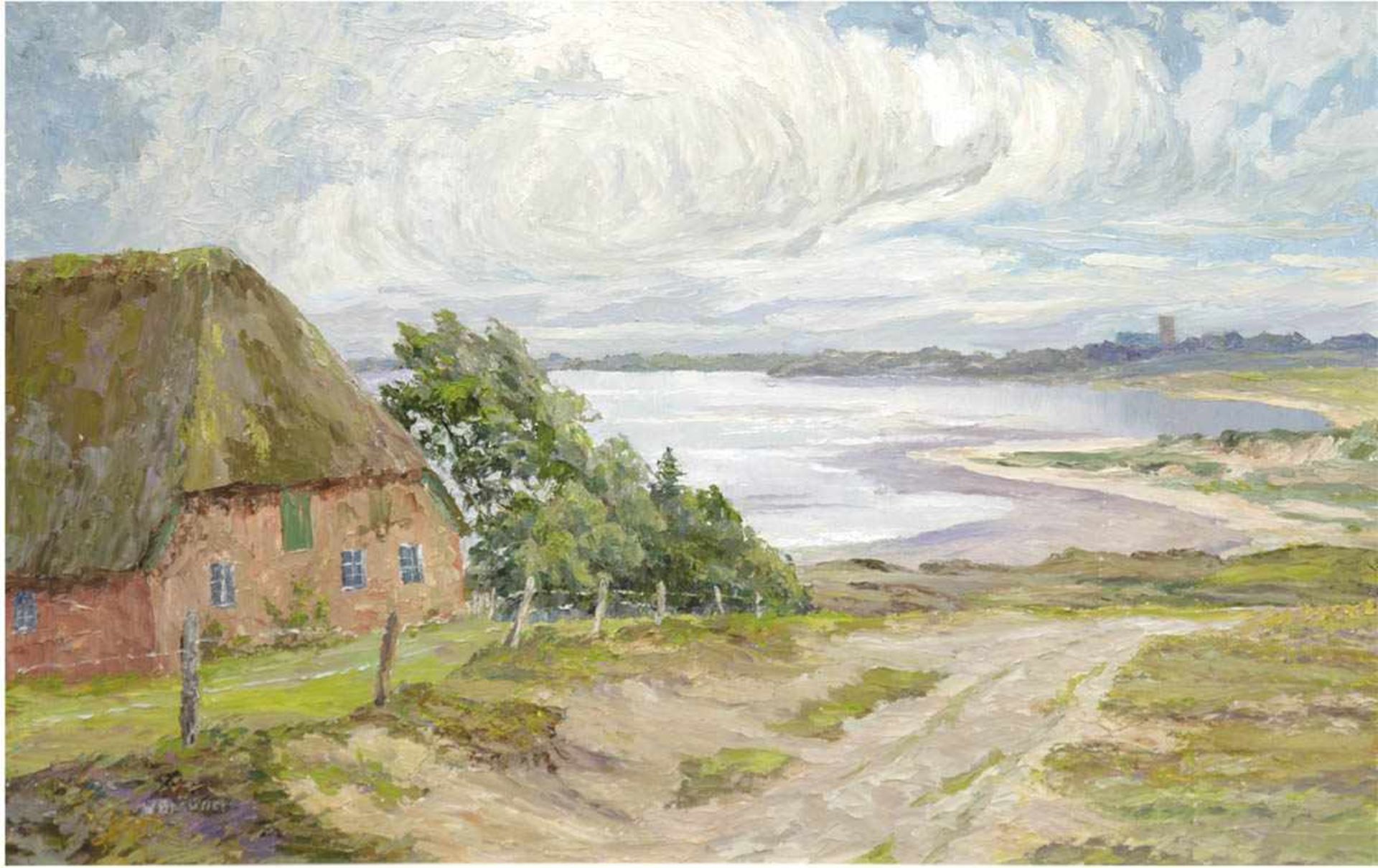 Bräuner, Wilma (1891 Hamburg-1985 Westerland/Sylt) "Blick zur Keitumer Kirche auf Sylt",Öl/Hf.,