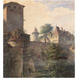 Hintze, Johann Heinrich(1800 Berlin-1861 Hamburg) "Burgansicht", Aquarell, sign. u.l.,25x20 cm, im