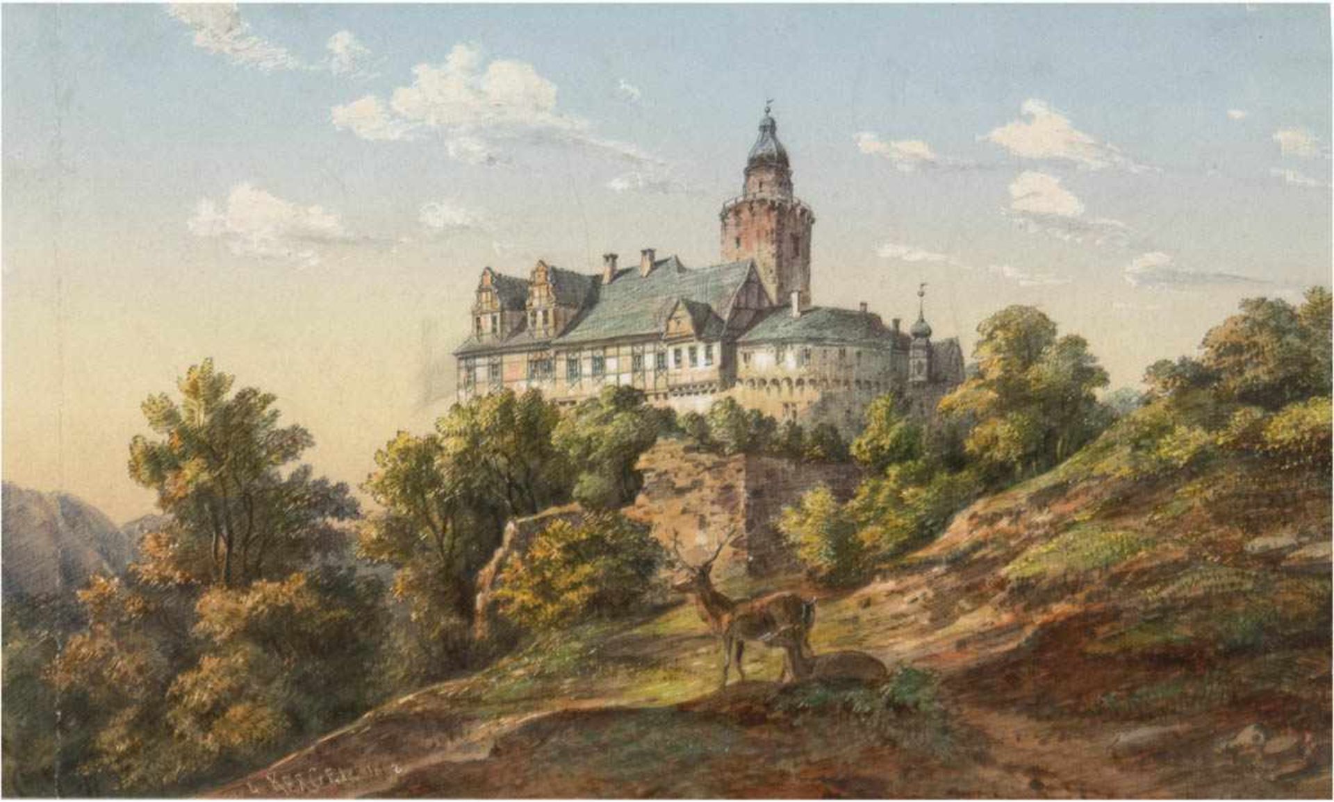 Kergel, Ludwig (1814 Strela-1874 Dresden) "Burgansicht", Aquarell, sign. u.r. und dat.1862, kl.