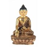 Kleine Buddha-Figur "Buddha mit Erleuchtung und mit Erdberührungsgeste und Lotosblüte aufLotosthon