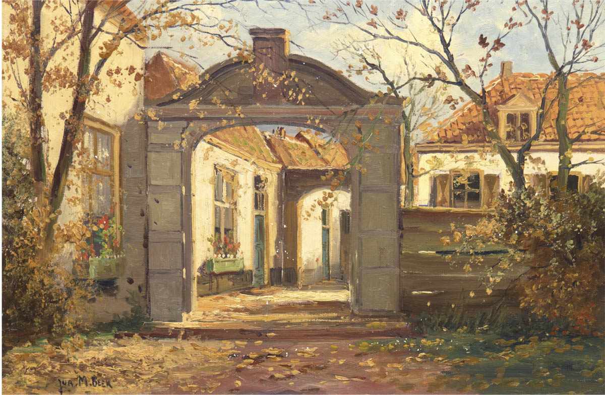 Beek, Jurrien Marius (1879 Arnhem-1965 Den Haag) "Tor zum Haus", Öl/Lw., sign. u.l., 40x60cm,