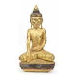 Buddha-Figur "Buddha mit Erleuchtung und Geste der Erdberührung auf Lotosthron sitzend",wohl Burma