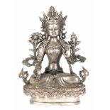 Buddha-Figur "Weiße Tara", Bronze, geschlossener Bodendeckel, H. 29 cm