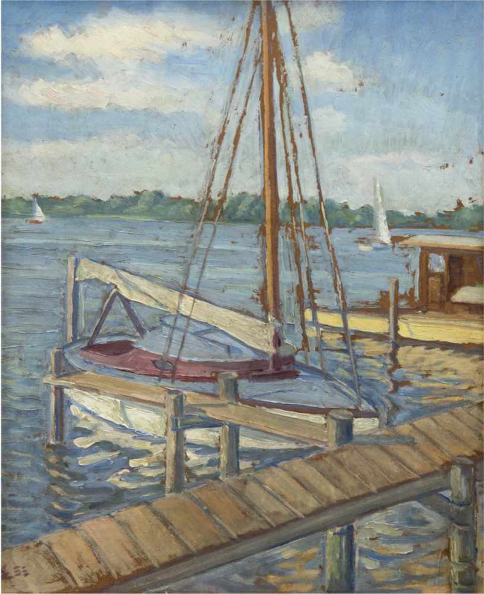 Edler, Fritz (1894-1994 Berlin) "Yachthafen am Wannsee", Öl/SH, monogr. u. dat. '33 u.l.,rücks.