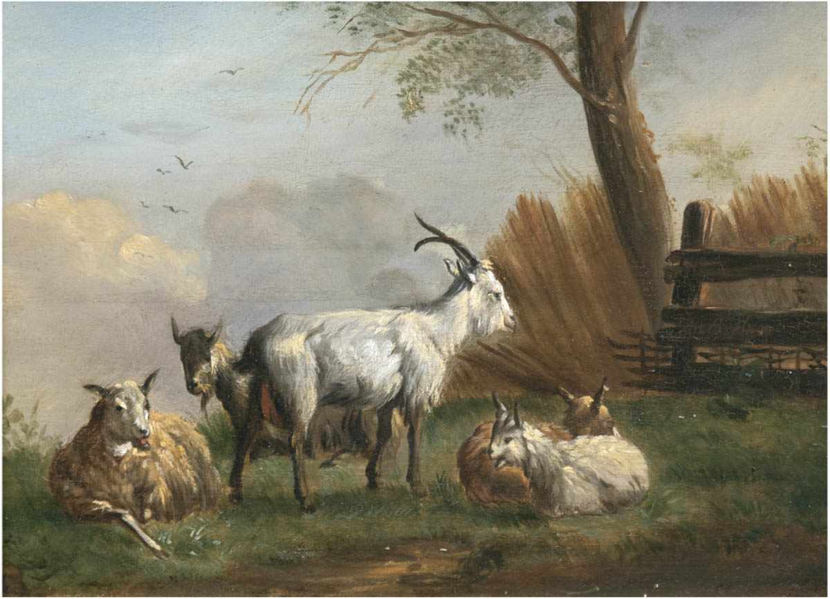 Tiermaler des 19. Jh. "Bergziegen", Öl/H., unsign., 19x25,5 cm, Rahmen