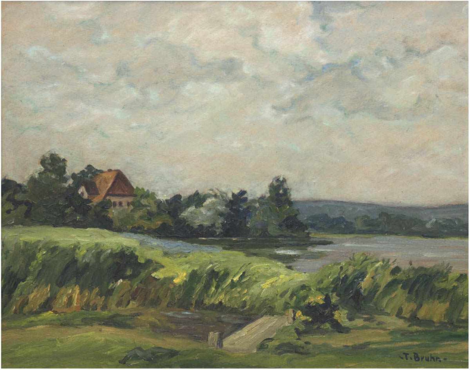 Bruhn, Theodor (?-1981) "Villa am See", Öl/Mp., sign. u.r., 48x57 cm, Rahmen (TheodorBruhn war