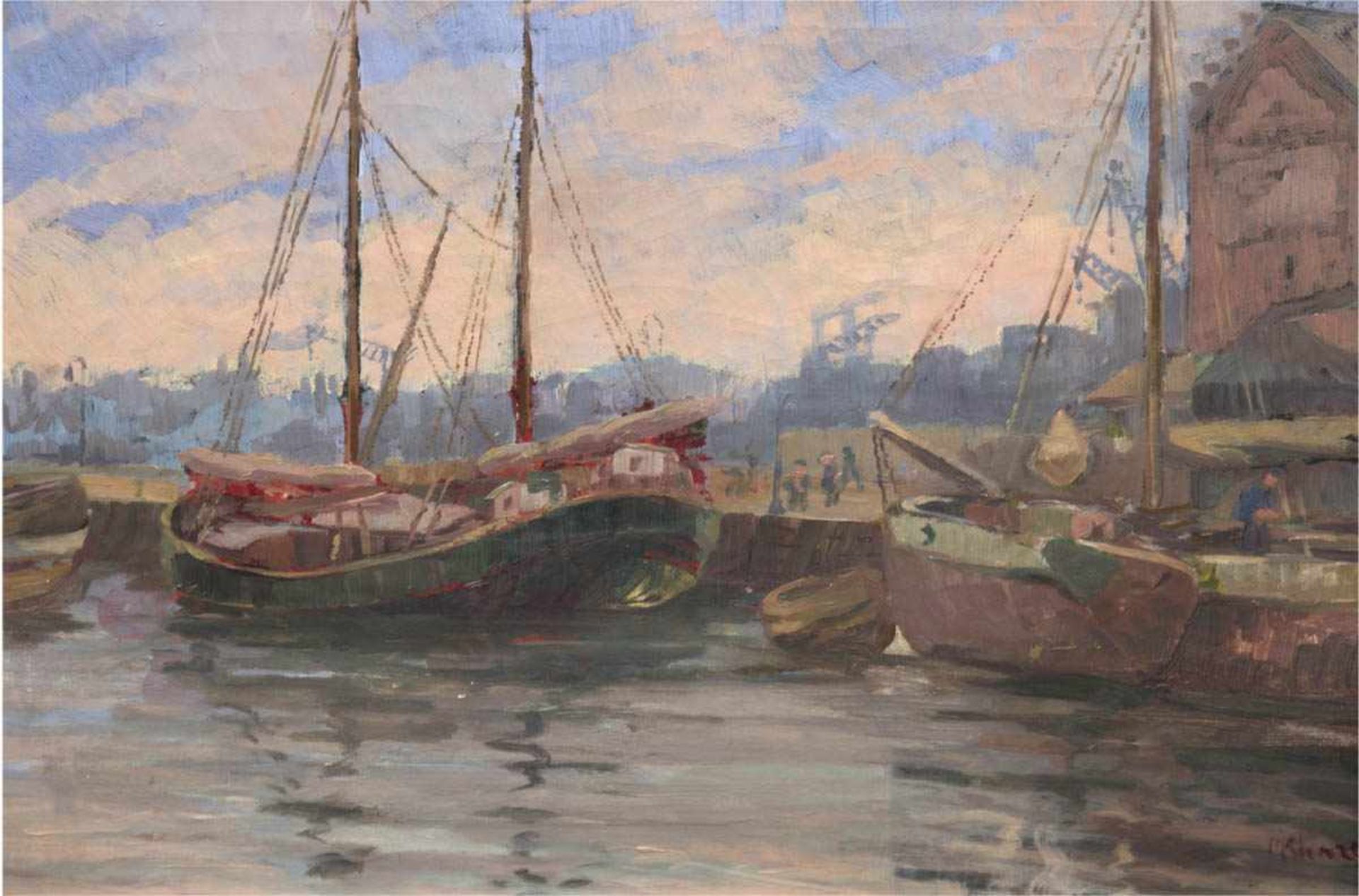 Klenze, Margarete (19./20. Jh. Kiel) "Im Kieler Hafen", Öl/Lw., sign. u.r., 34x47 cm,Rahmen