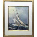 Marinebild "Segelschiff auf See", Druck, 67x56 cm, hinter Glas im Passepartout und Rahmen