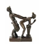 Erotische Bronze-Figurengruppe "Faun beim Liebesspiel", in der Art Wiener Bronze, signiert"ManGreß",