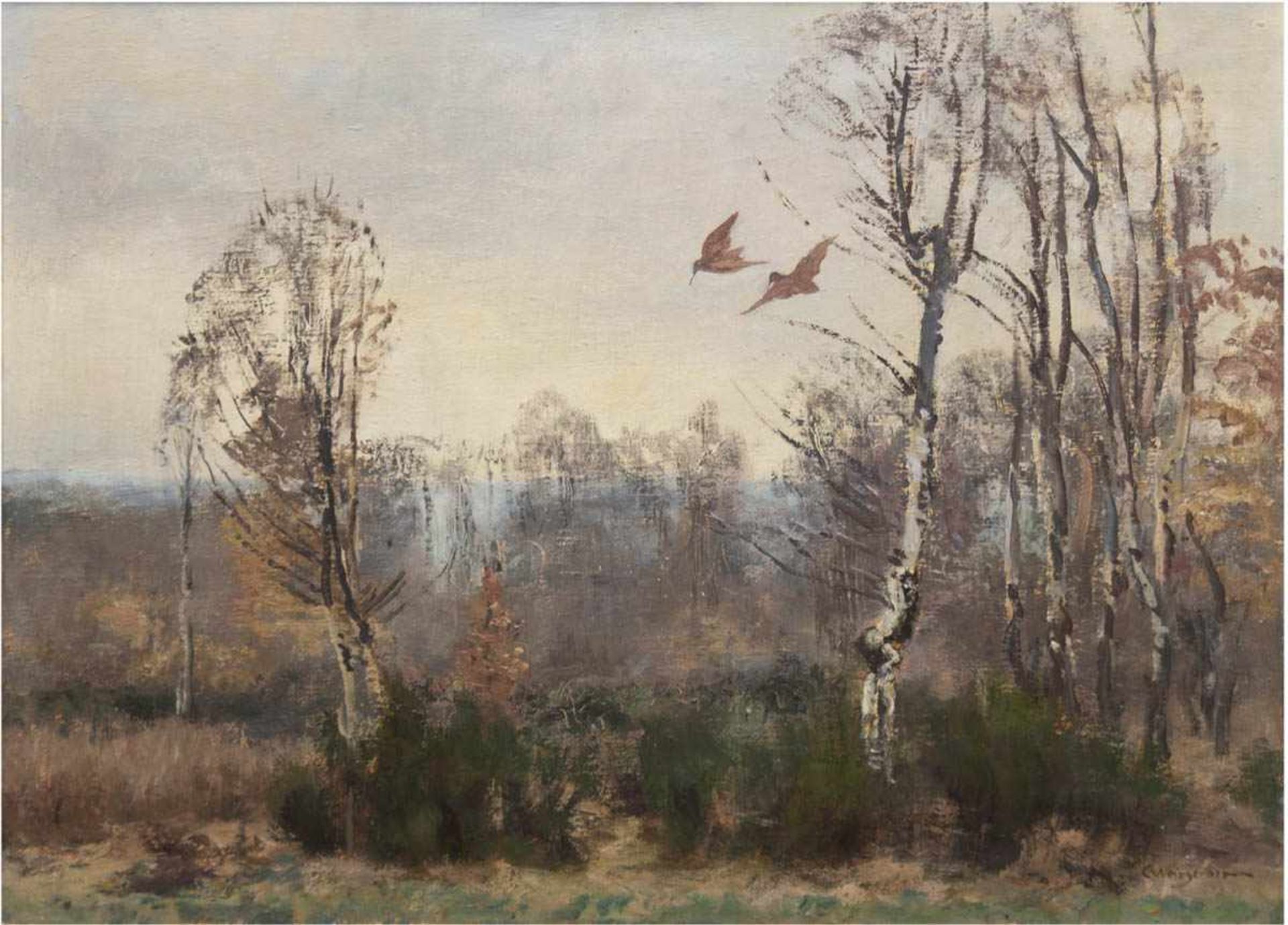 Weißgerber, Carl (1891 Ahrweiler-1968 Düsseldorf) "Landschaft im Spätherbst mitanfliegenden