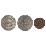 Konvolut von 3 Münzen, Deutsches Reich, dabei 2x 1 Mark, 1896 D und 1899 E und 1 Pfennig,1891 J