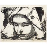 Petersen, Wilhelm "Frau mit Haube", sign. u.r., in der Platte monogr., Holzschnitt, 21x26cm,