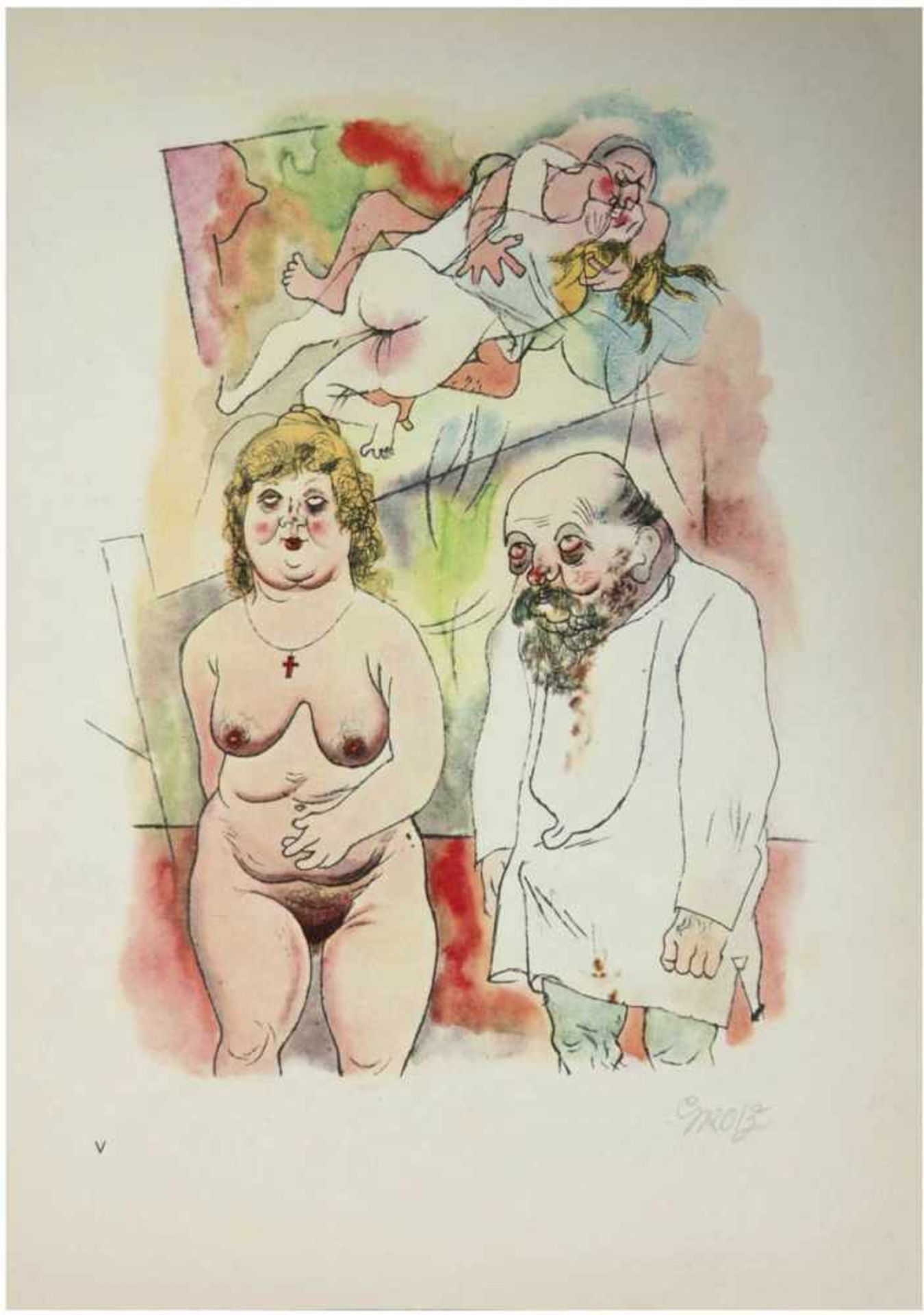 Grosz, George (1893 Berlin-1959 ebenda) "Pappi und Mammi"- Blatt V aus Mappe "Ecce Homo",Farboffset,