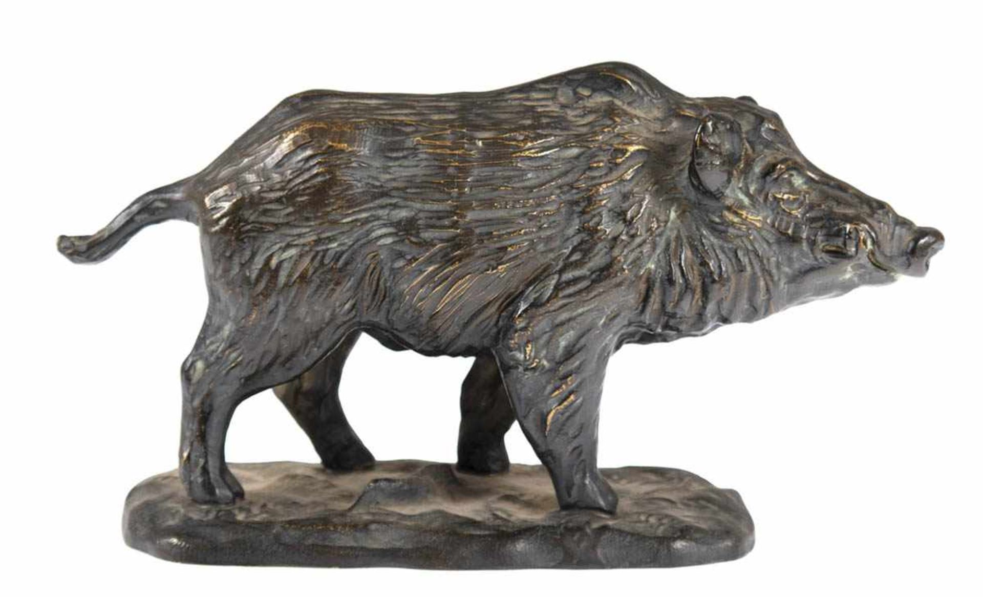 Figur "Wildschwein", Weißmetallguß, bronziert, 12x22x7,5 cm