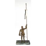 Studentika-Figur "Student mit Degen und Banner", Metallguß, bronziert, H. 44 cm, aufMarmorplinthe,