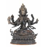 Buddha-Figur "Avalokiteshvara auf doppeltem Lotosthron", Bronze, Tibet, Anfang 20. Jh.,geschlossener