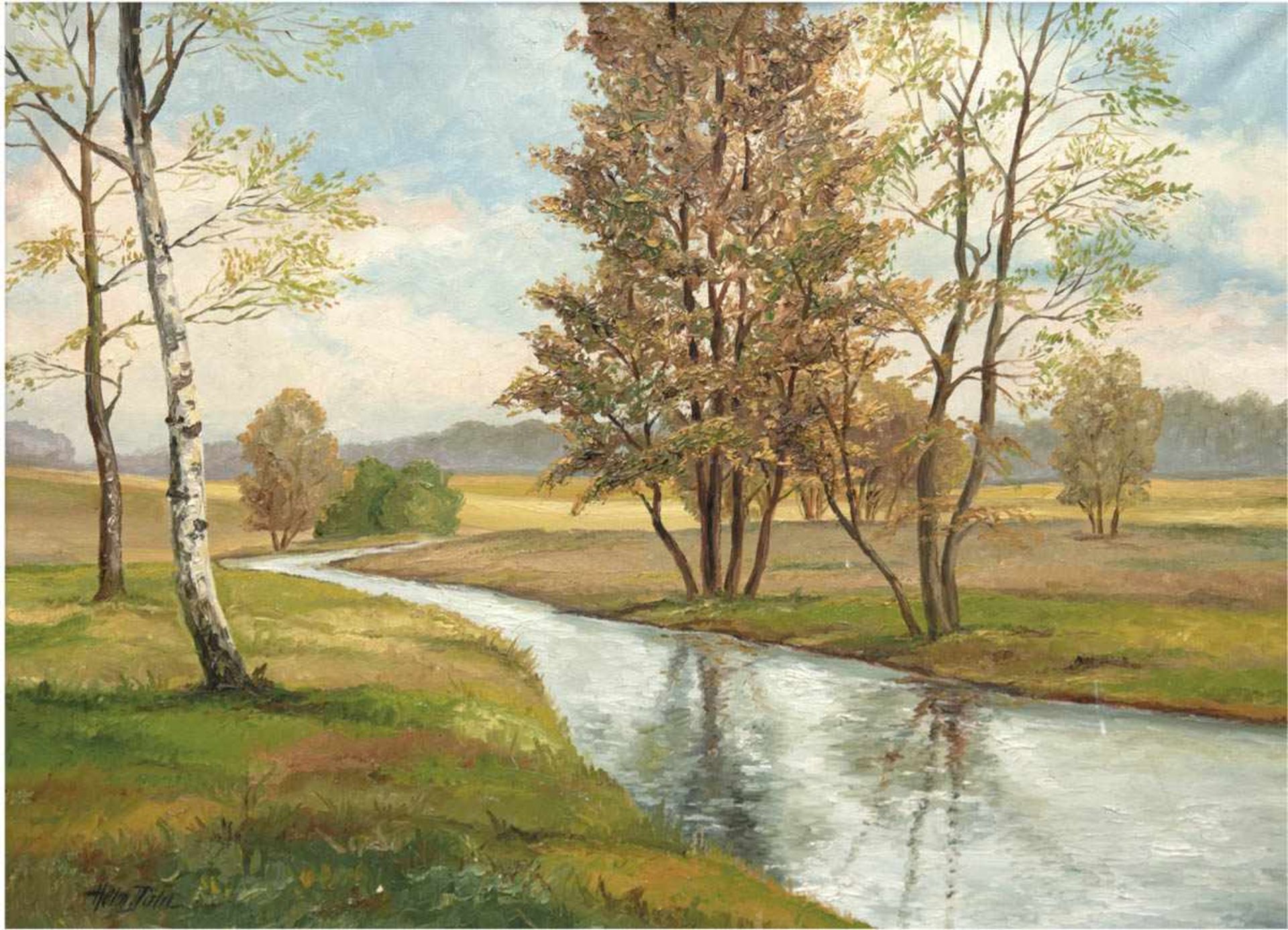 Döhl, Helm. "Herbstlandschaft mit Flußlauf", Öl/Lw., sign. u.l., 1 Hinterlegung, 60x81 cm,Rahmen