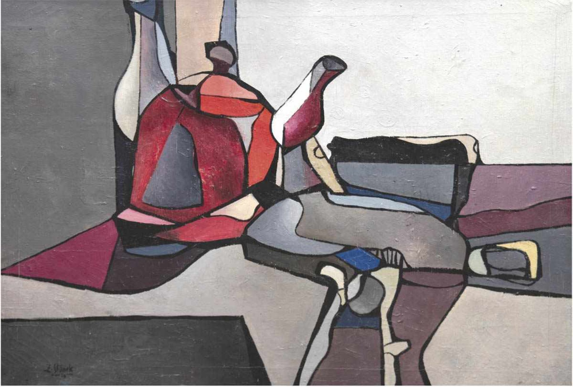 Stanek, Zdzislaw (1925 Krakau-1996 Szczecinek) polnischer Maler "Stilleben mit roterTeekanne", Öl/
