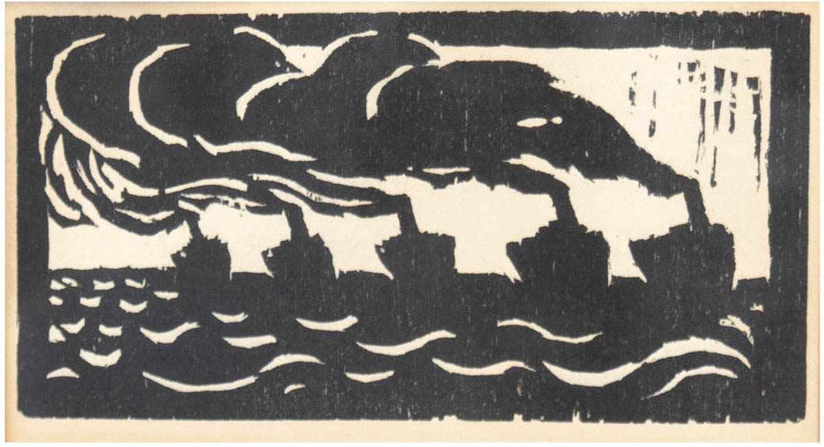 Nolde, Emil (1867 Nolde b. Burkal-1957 Seebüll) "Dampfschiffe", Holzschnitt, unsign., Werkaus der