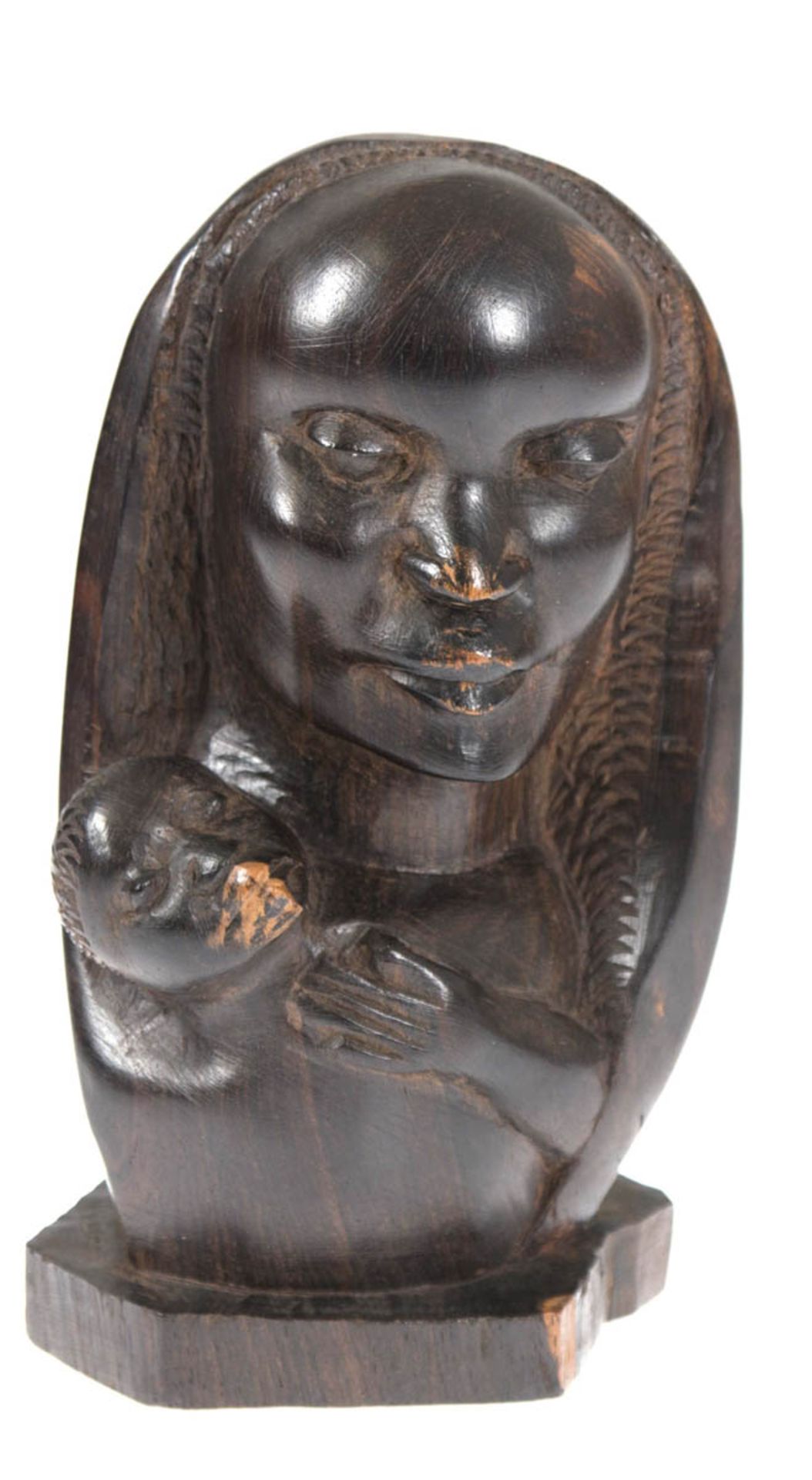 "Mutter mit Kind", Palisander, geschnitzt, dunkel patiniert, H. 15,5 cm