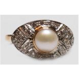 Ring 750er GG/WG, mit Perle Durchmesser 7 mm, Brillanten 0,48 ct., RG 52,Innendurchmesser 16,5 mm