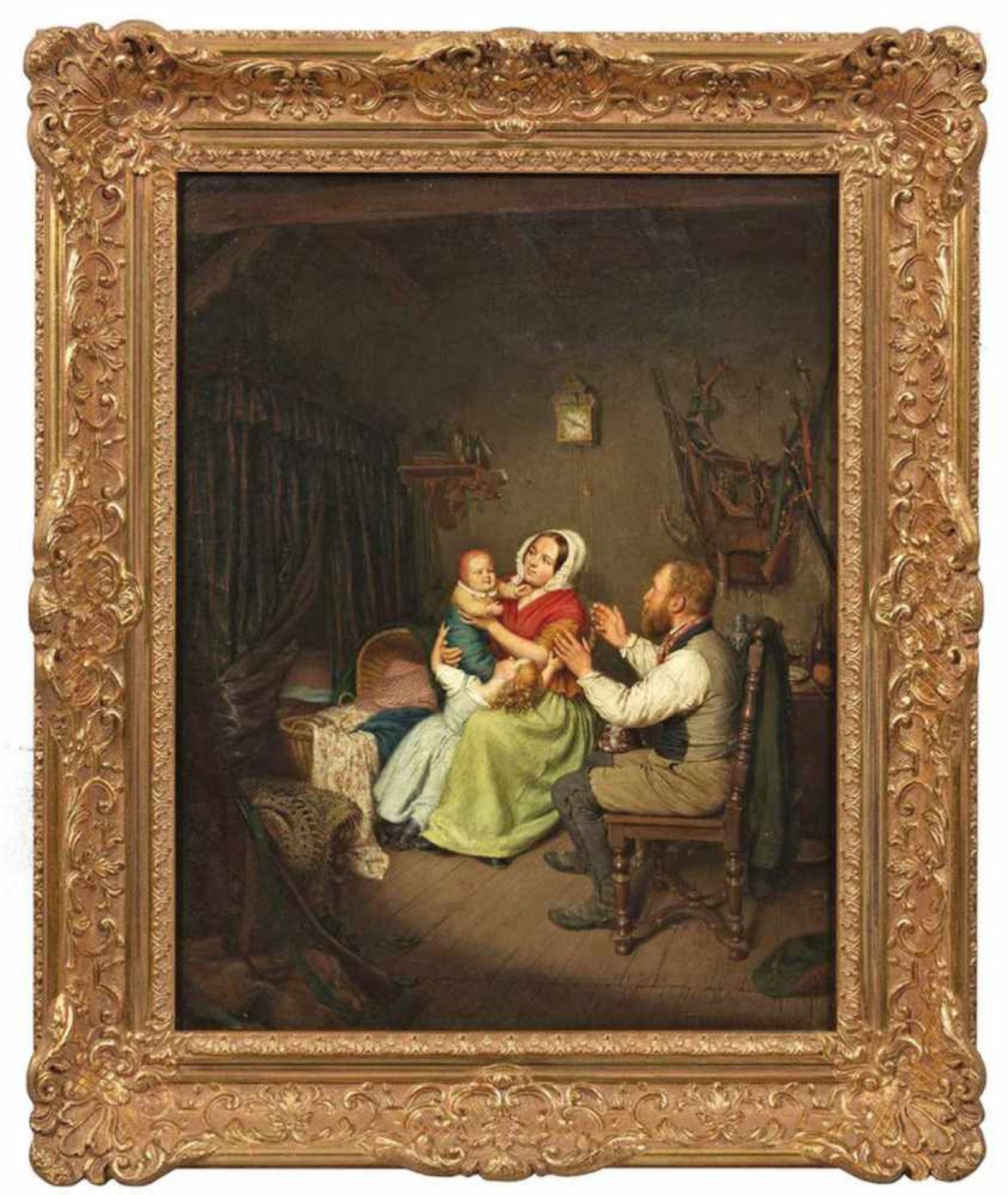 Francken, Theodor (1811 Geilenkirchen bei Aachen-1876 Düsseldorf) "Familienidyll in derStube", Öl/