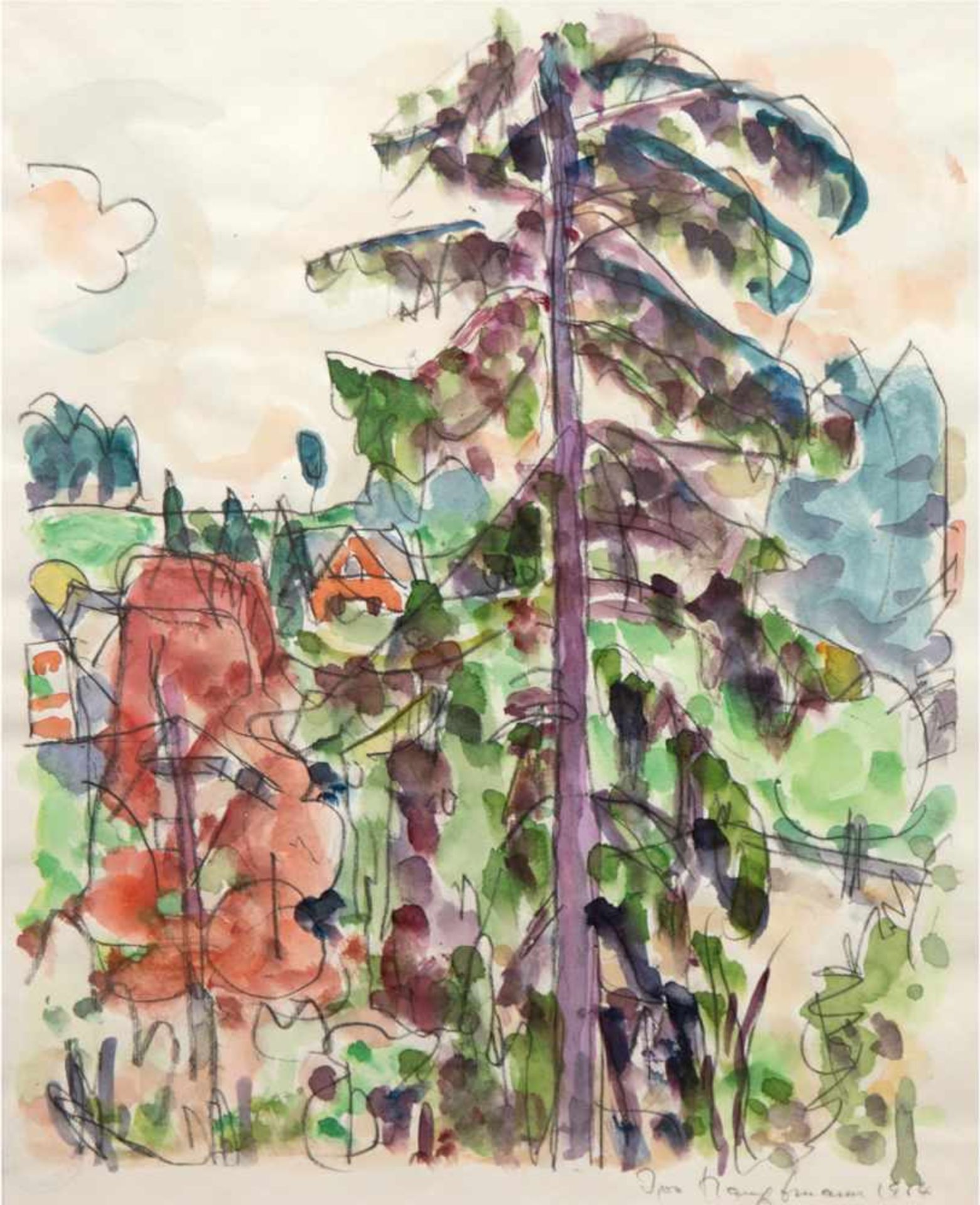 Hauptmann, Ivo (1886 Erkner-1973 Hamburg/Dresden) "Sommerlandschaft", Aquarell, sign. u.dat. 1914