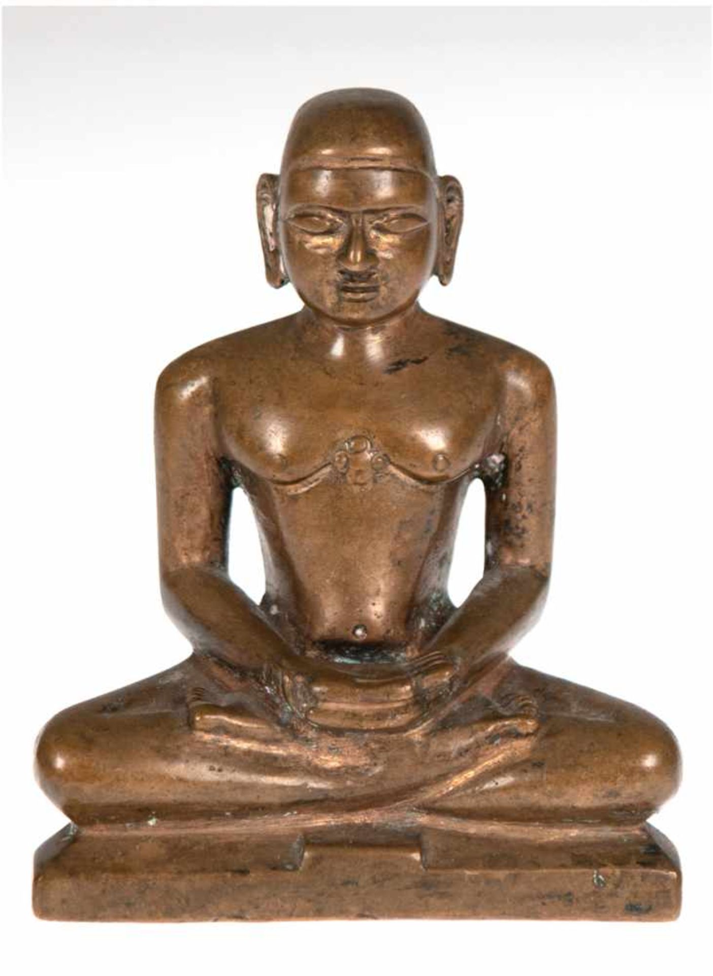 "Asketischer Mönch in Meditation", Tibet, Mitte 19. Jh., schweres Bronze-Kleinod, H. 11 cm