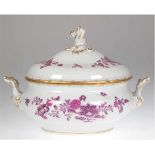 Meissen-Terrine, oval, Reiche alte indische Purpurmalerei, mit Goldkante Nr. 111 undGoldstaffage,