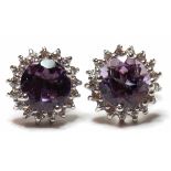 Ohrstecker, 925er Silber, facettierte Amethyste, 7mm, weiße Zirkonia, Dm. der Ohrstecker10 mm