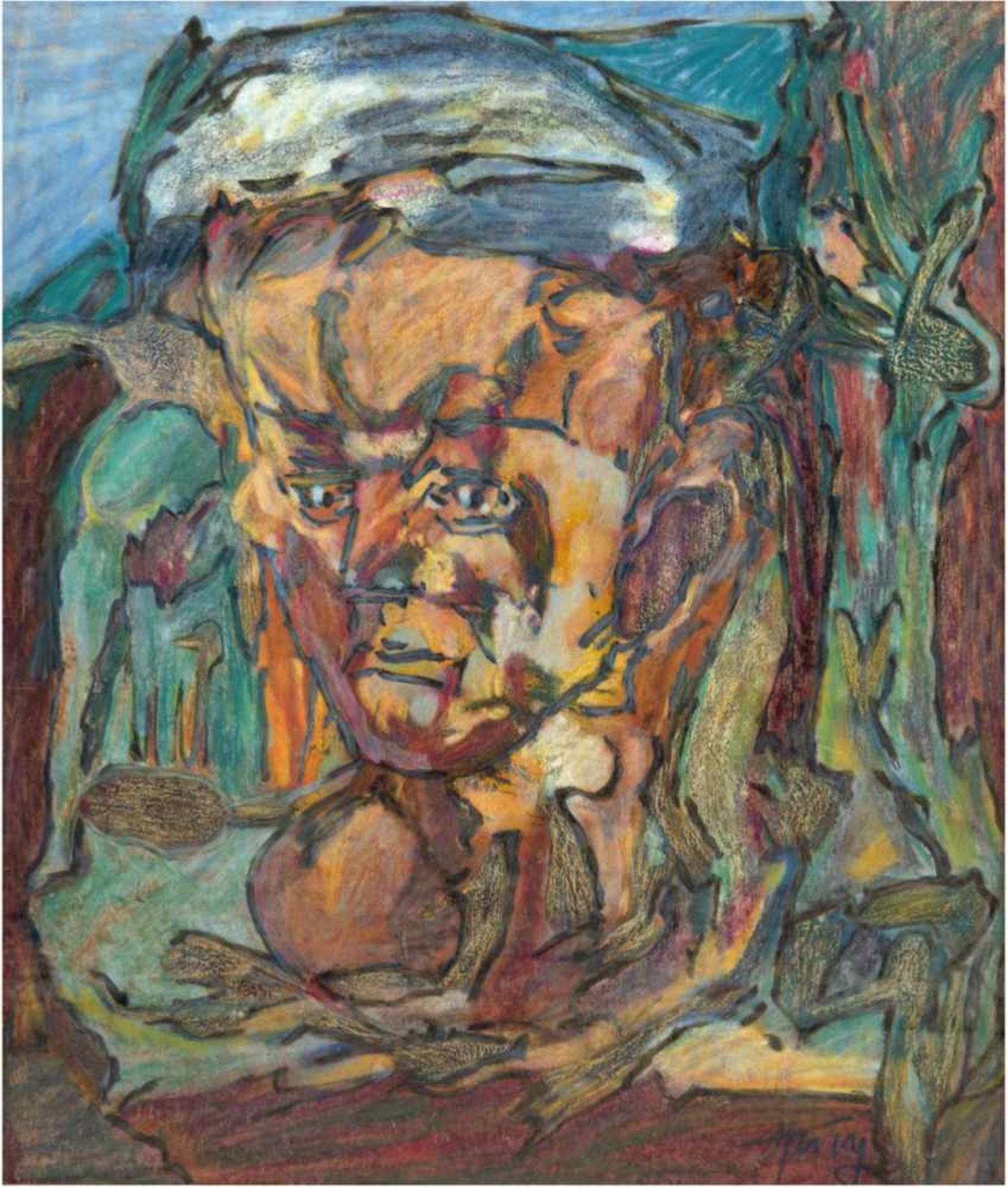 Tyderle, Hans (eigentl. Johann Tyderle) (geb. 1926 Zwittau) "Selbstporträt",Mischtechnik/Mp.,