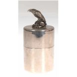 Zigarettendose, 30er Jahre, Metall, zylindrischer Form mit Adler aus Weißmetallguß