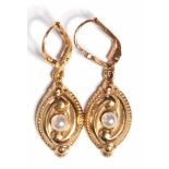Ohrringe im Biedermeier Stil, 925er Silber, vergoldet, echte Perlen, Dm. ca. 4 mm