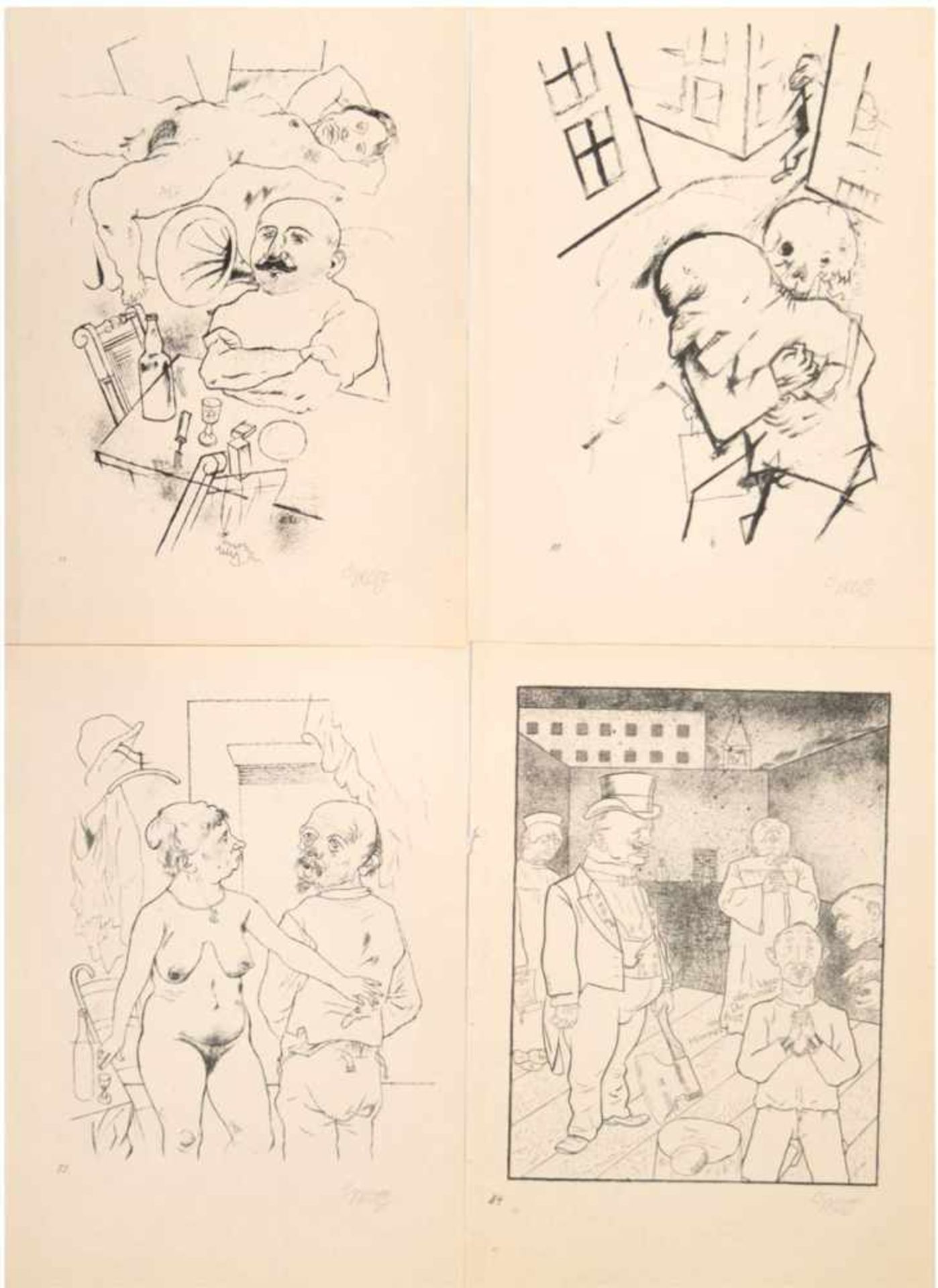 4x Grosz, George (1893 Berlin-1959 ebenda), Blatt 75, 82, 83 und 84 aus Mappe "Ecce Homo",Fotolitho,