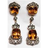 Ohrringe, 750er Gold, voll facettierte Citrine zus. 10,5 ct, Brillanten 0,90 ct.,