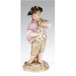 Meissen-Figur "Winzerjunge mit Flöte", aus der Gruppe der Gärtnerkinder, 19. Jh.,polychrom bemalt,