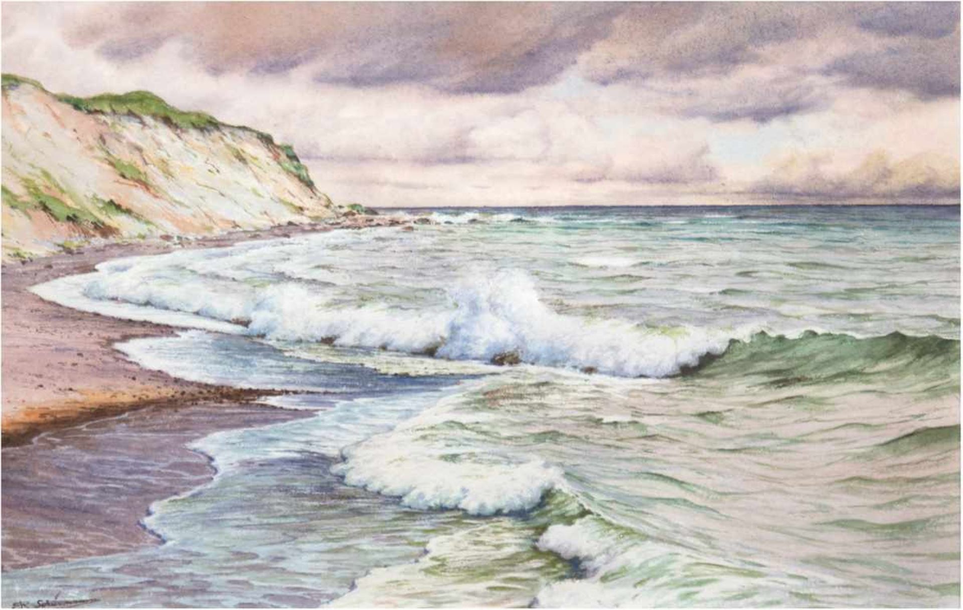 Schürmann, E.R. (1898-?) "Samlandküste", Aquarell, sign. u.l., 27x37 cm, hinter Glas