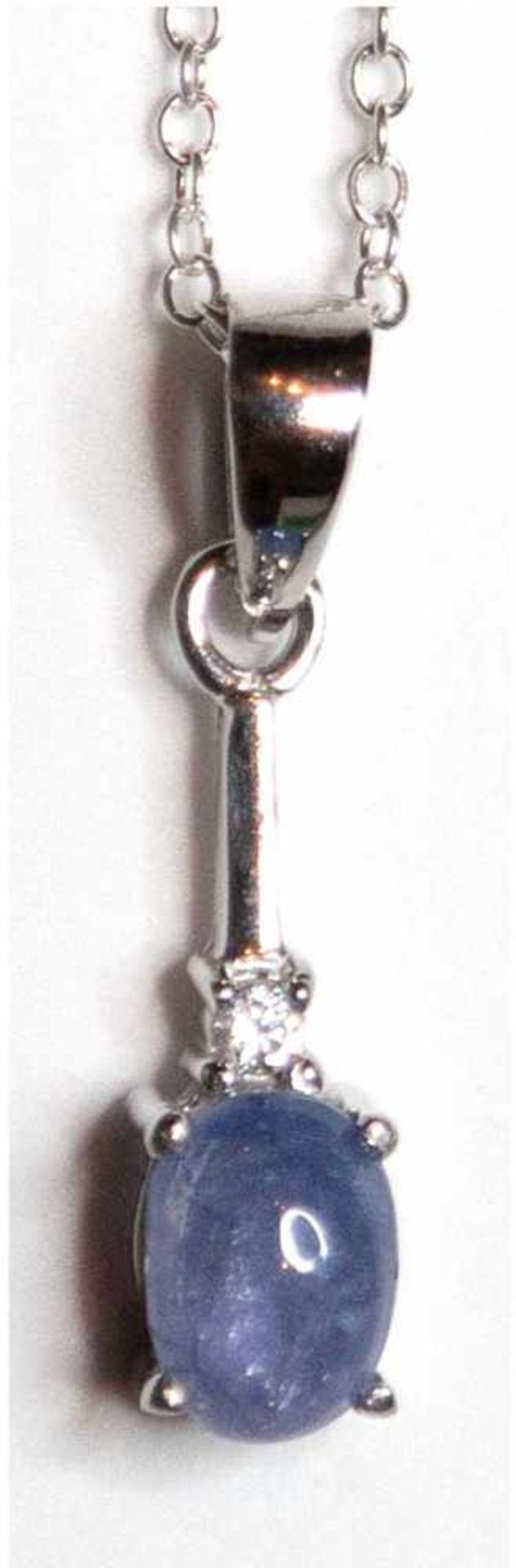 Kette, L. 46 cm und Anhänger, Länge mit Öse 2,4 cm, 925er Silber, Tansanit und Zirkonia