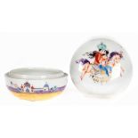 Meissen-Deckeldose, polychrome Malerei aus 1001 Nacht, gold staffiert, 1. Wahl, rund, Dm.8 cm