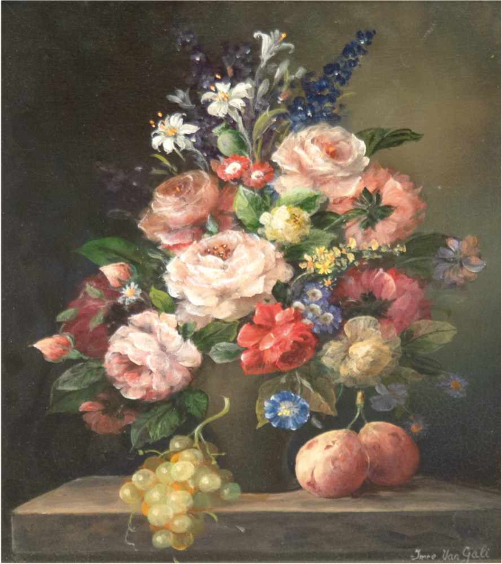 Gali, Imre van (1913-?) "Blumenstilleben in altmeisterlicher Manier", Öl/H., sign. u.r.,30x23,5