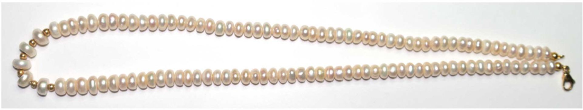 Kette, echte SW-Perlen, Golddouble, Durchmesser ca. 6,5 mm, Länge ca. 47 cm